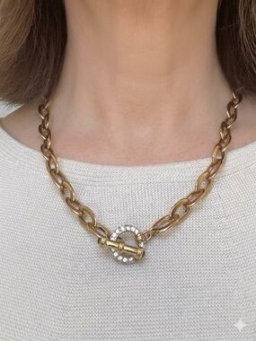 Nolan Miller Gold-Tone Chain Necklace with Crystal Rhinestone Encrusted Toggle